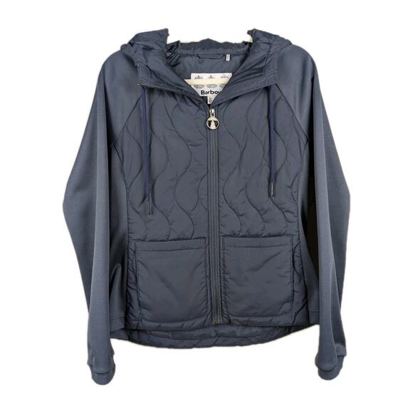 BARBOUR Navy Blue Strathmore Sweatshirt Full Zip Hooded Quilted Women's US 8 - Picture 2 of 8